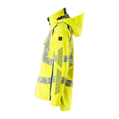 Mascot Hi-Vis WAterproof Outer Shell Jacket 19011-449 Right #colour_hi-vis-yellow-dark-petroleum