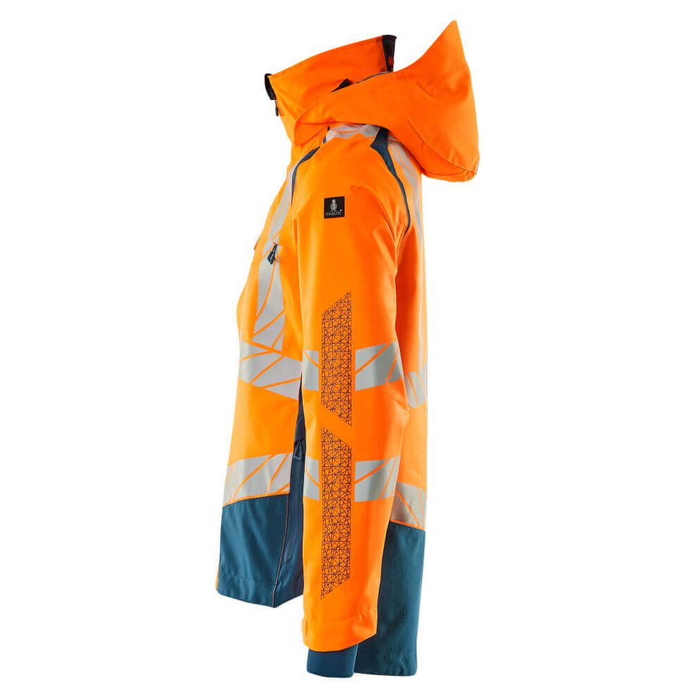 Mascot Hi-Vis Waterproof Outer Shell Jacket 19301-231 Right #colour_hi-vis-orange-dark-petroleum