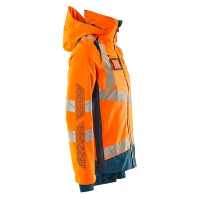 Mascot Hi-Vis Waterproof Outer Shell Jacket 19301-231 Left #colour_hi-vis-orange-dark-petroleum