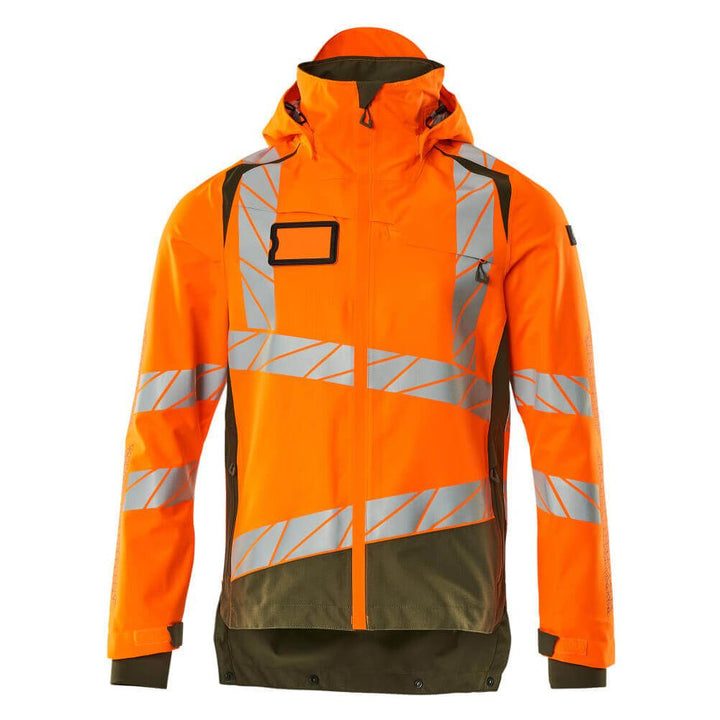 Mascot Hi-Vis Waterproof Outer Shell Jacket 19301-231 Front #colour_hi-vis-orange-moss-green