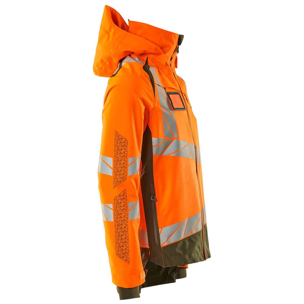 Mascot Hi-Vis Waterproof Outer Shell Jacket 19301-231 Left #colour_hi-vis-orange-moss-green