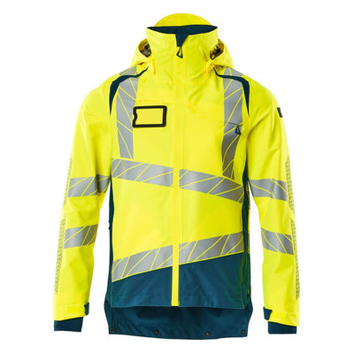 Mascot Hi-Vis Waterproof Outer Shell Jacket 19301-231 Front #colour_hi-vis-yellow-dark-petroleum