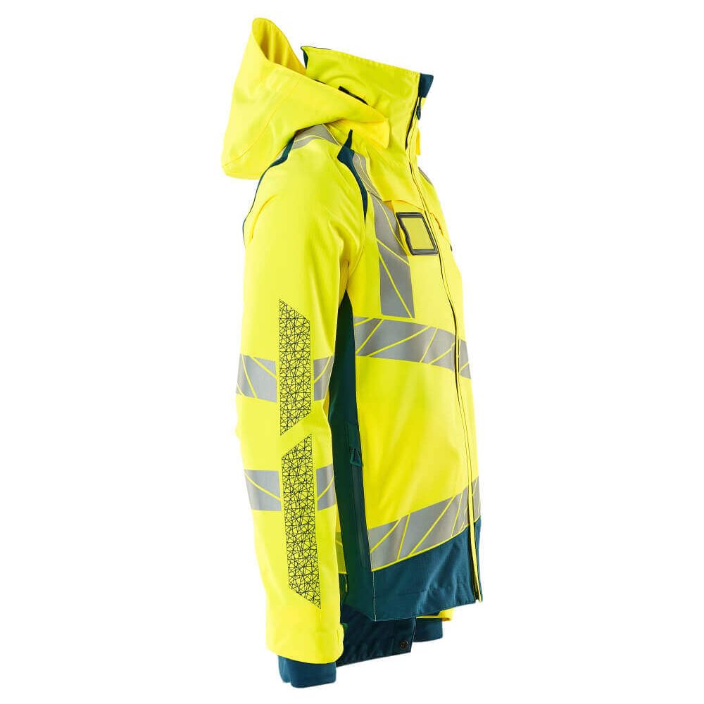 Mascot Hi-Vis Waterproof Outer Shell Jacket 19301-231 Left #colour_hi-vis-yellow-dark-petroleum