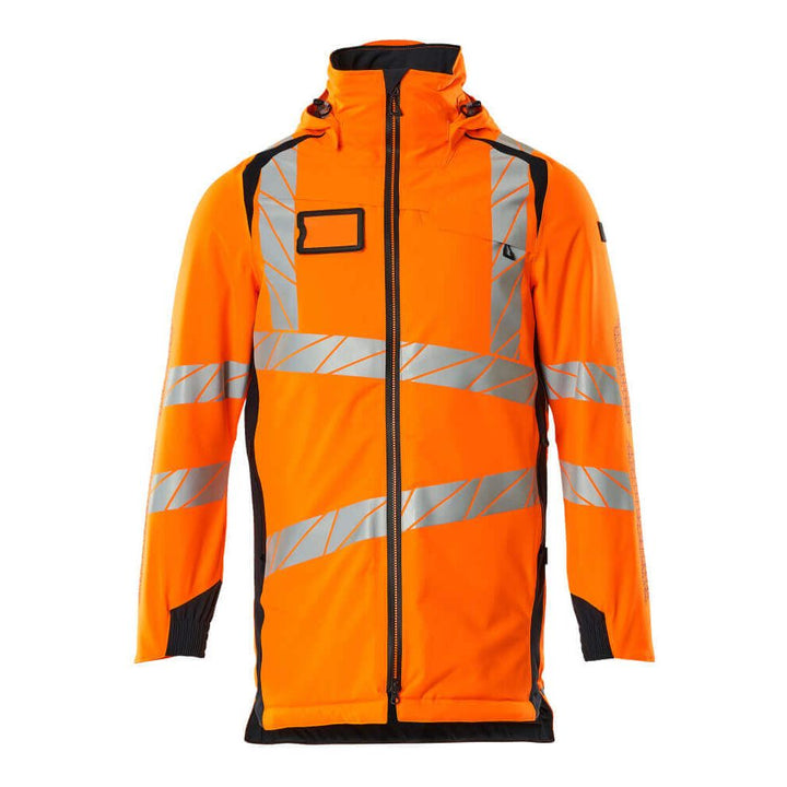 Mascot Hi-Vis Waterproof Parka Jacket 19030-449 Front #colour_hi-vis-orange-dark-navy-blue