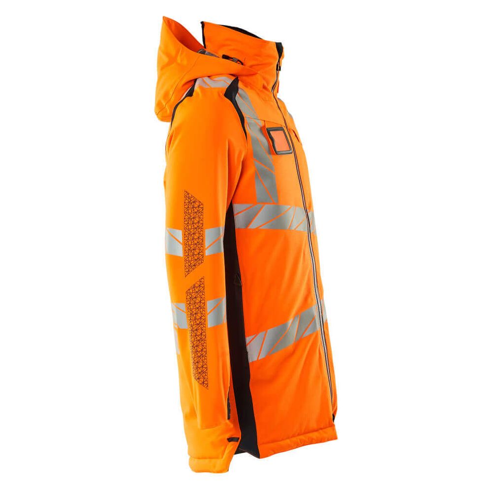 Mascot Hi-Vis Waterproof Parka Jacket 19030-449 Left #colour_hi-vis-orange-dark-navy-blue