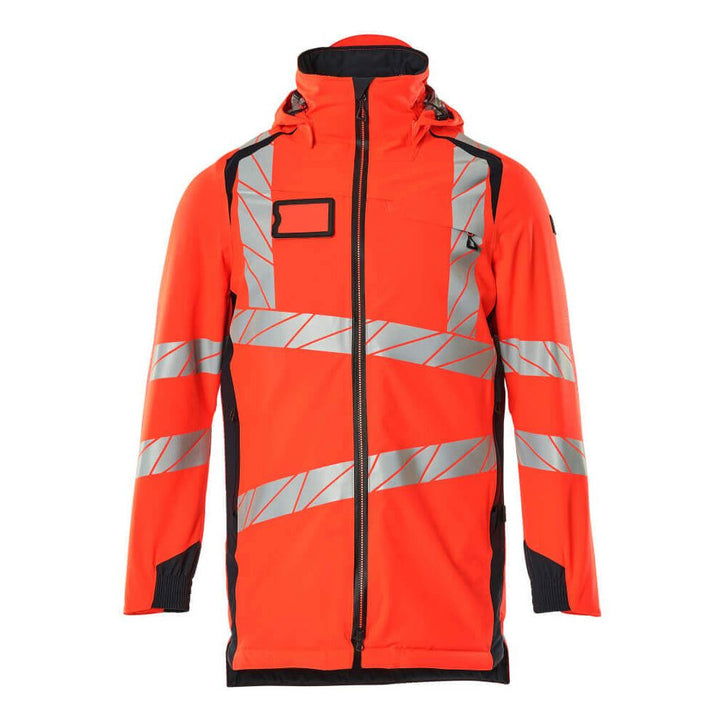 Mascot Hi-Vis Waterproof Parka Jacket 19030-449 Front #colour_hi-vis-red-dark-navy-blue