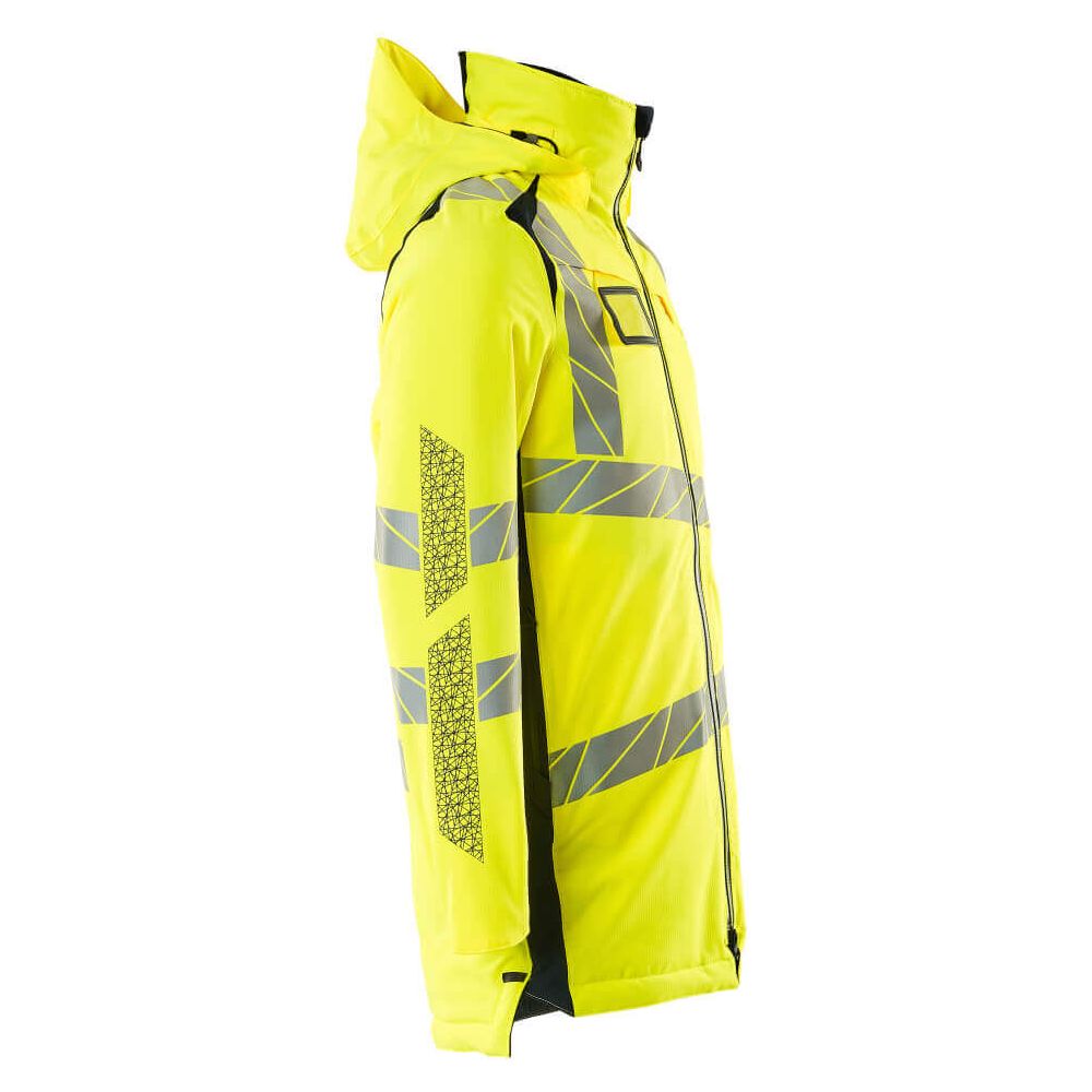 Mascot Hi-Vis Waterproof Parka Jacket 19030-449 Left #colour_hi-vis-yellow-dark-navy-blue