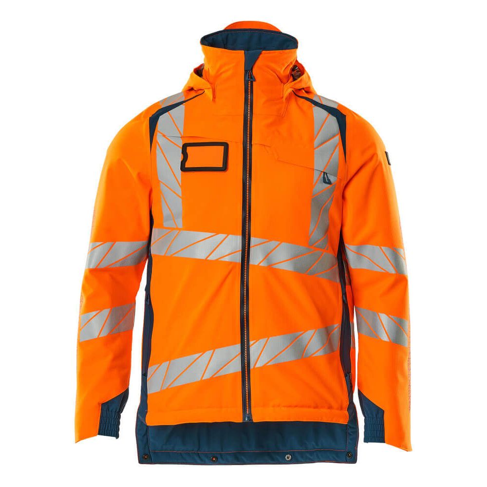Mascot Hi-Vis Waterproof Winter Jacket 19035-449 Front #colour_hi-vis-orange-dark-petroleum