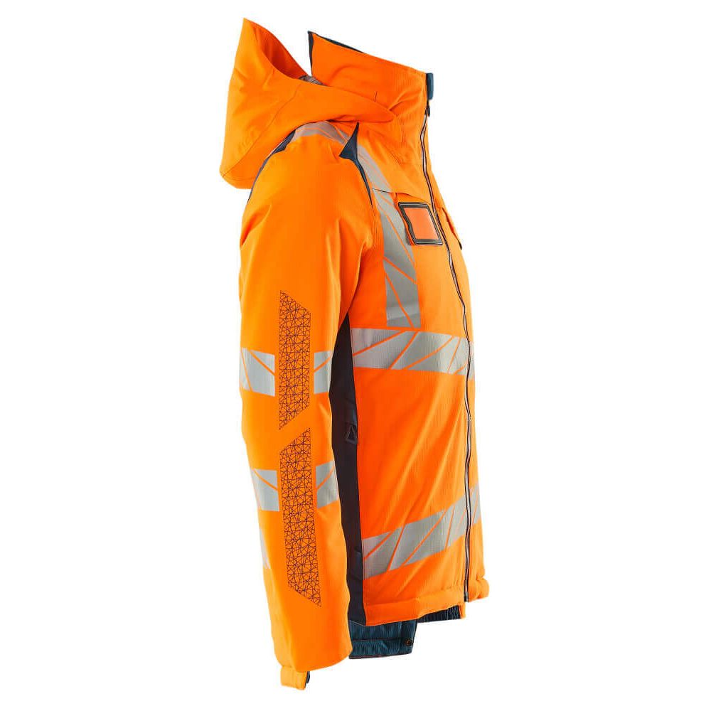 Mascot Hi-Vis Waterproof Winter Jacket 19035-449 Left #colour_hi-vis-orange-dark-petroleum
