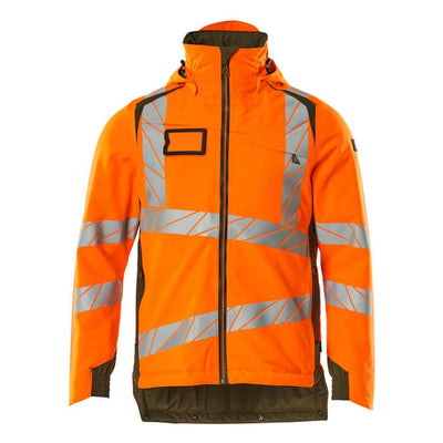 Mascot Hi-Vis Waterproof Winter Jacket 19035-449 Front #colour_hi-vis-orange-moss-green