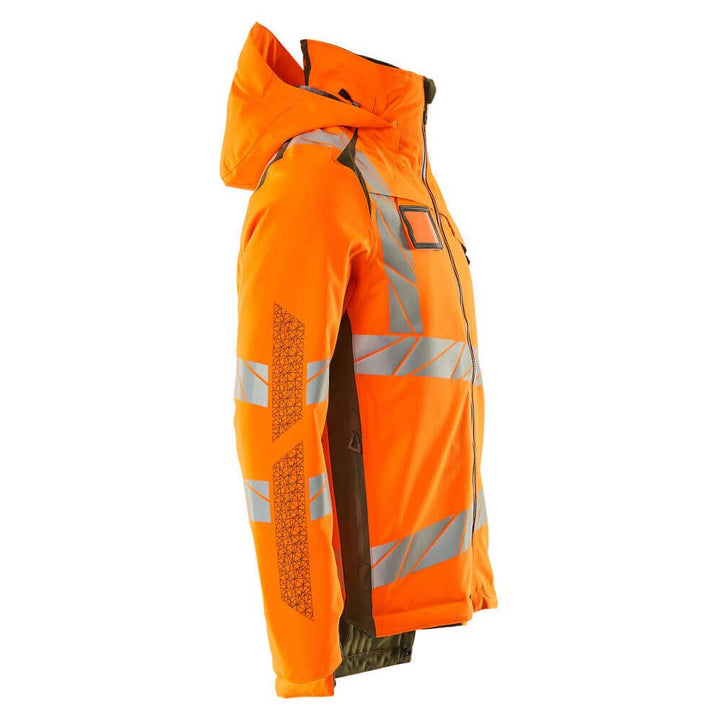 Mascot Hi-Vis Waterproof Winter Jacket 19035-449 Left #colour_hi-vis-orange-moss-green