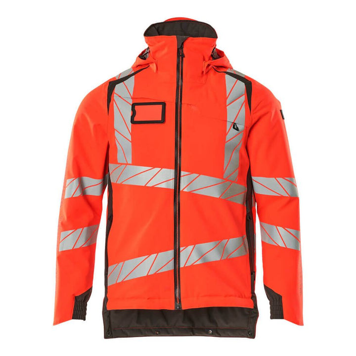 Mascot Hi-Vis Waterproof Winter Jacket 19035-449 Front #colour_hi-vis-red-dark-anthracite-grey