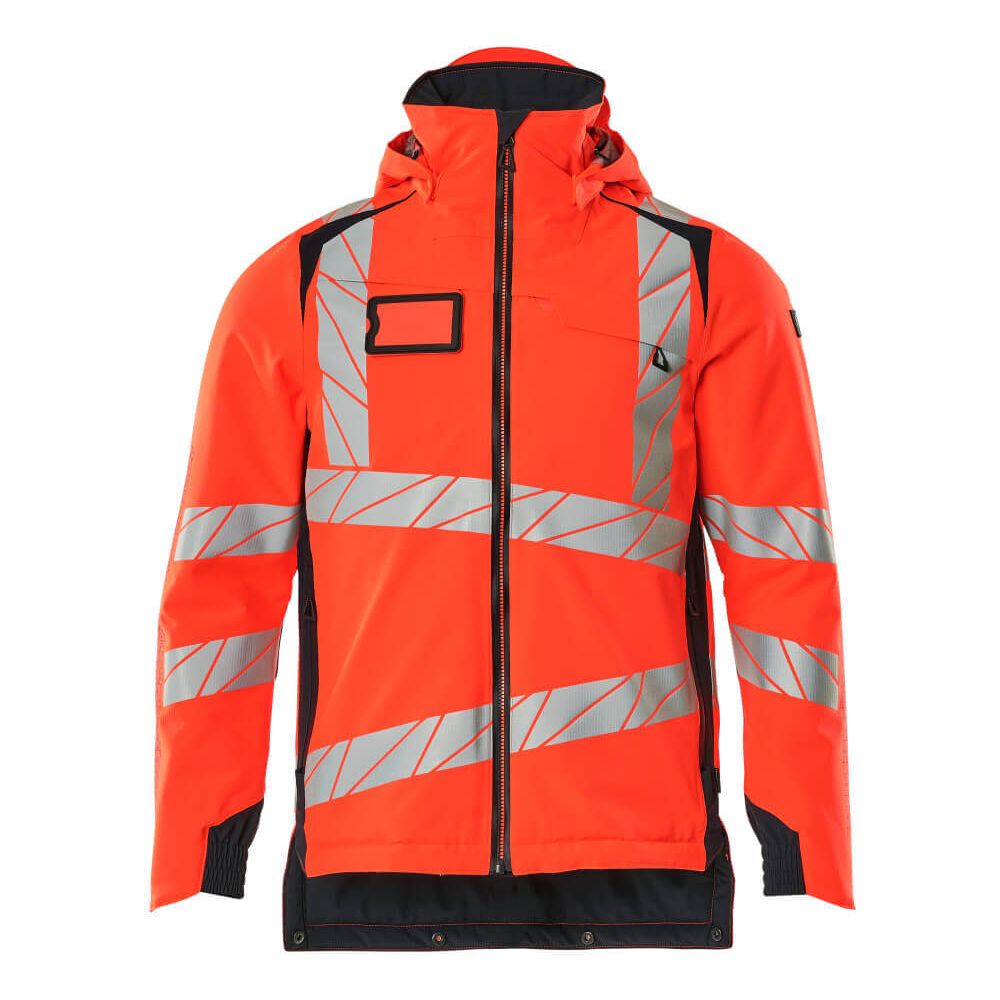 Mascot Hi-Vis Waterproof Winter Jacket 19035-449 Front #colour_hi-vis-red-dark-navy-blue