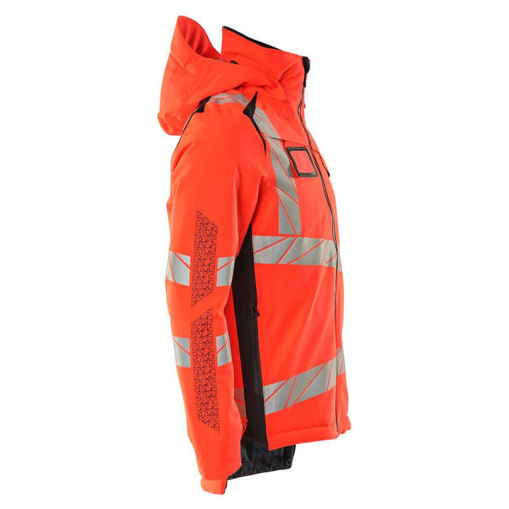 Mascot Hi-Vis Waterproof Winter Jacket 19035-449 Left #colour_hi-vis-red-dark-navy-blue