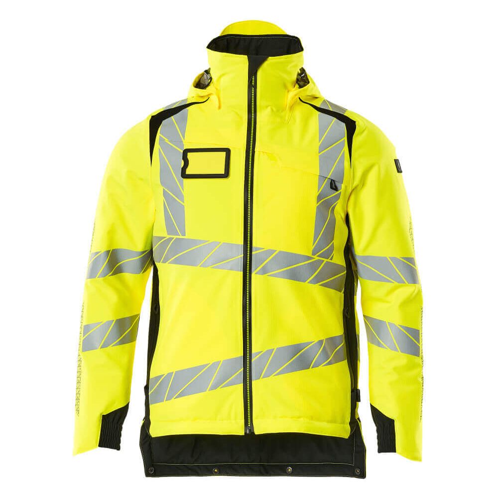 Mascot Hi-Vis Waterproof Winter Jacket 19035-449 Front #colour_hi-vis-yellow-black
