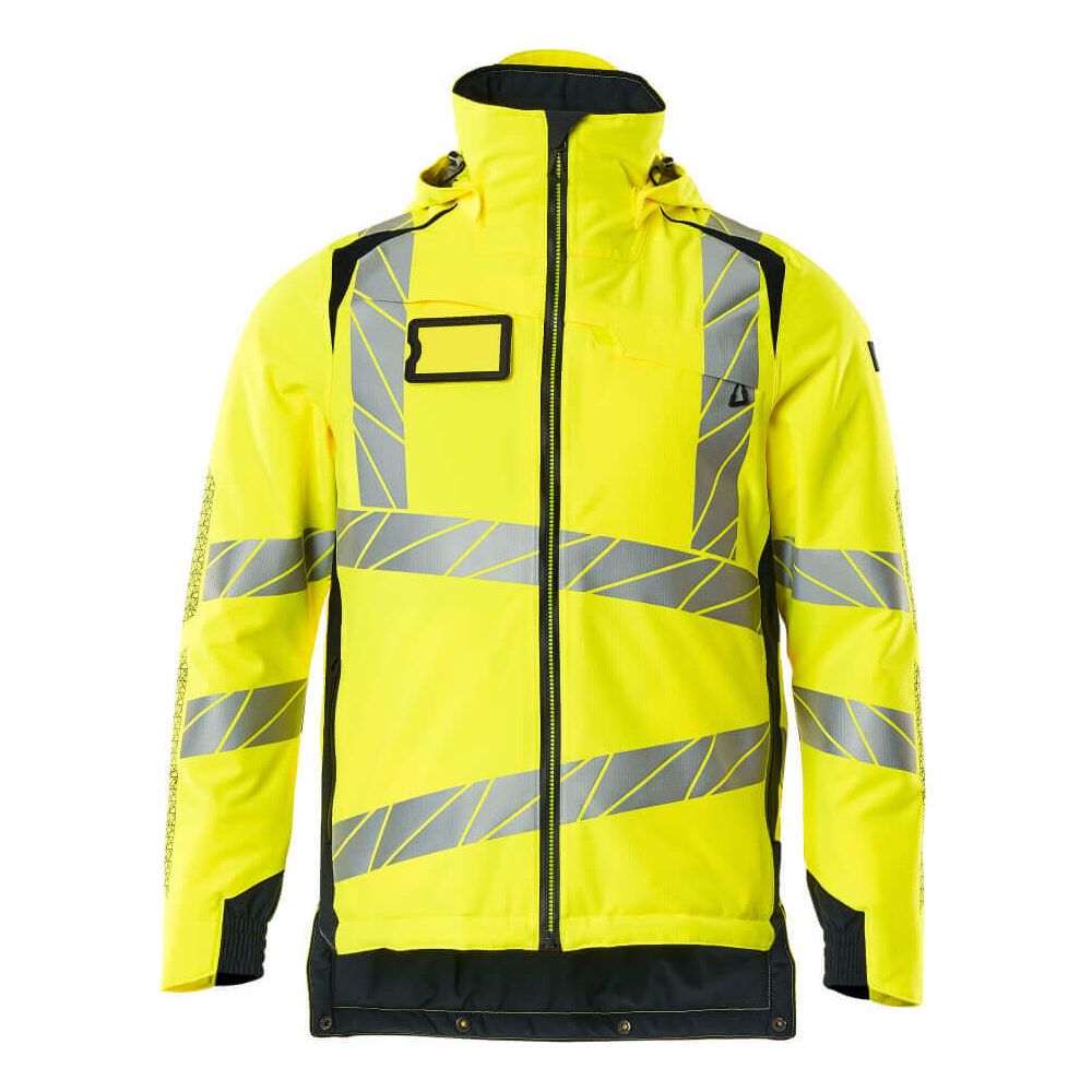 Mascot Hi-Vis Waterproof Winter Jacket 19035-449 Front #colour_hi-vis-yellow-dark-navy-blue