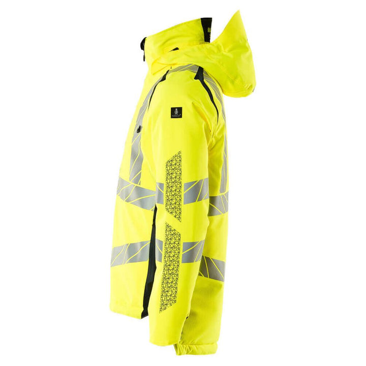 Mascot Hi-Vis Waterproof Winter Jacket 19035-449 Right #colour_hi-vis-yellow-dark-navy-blue