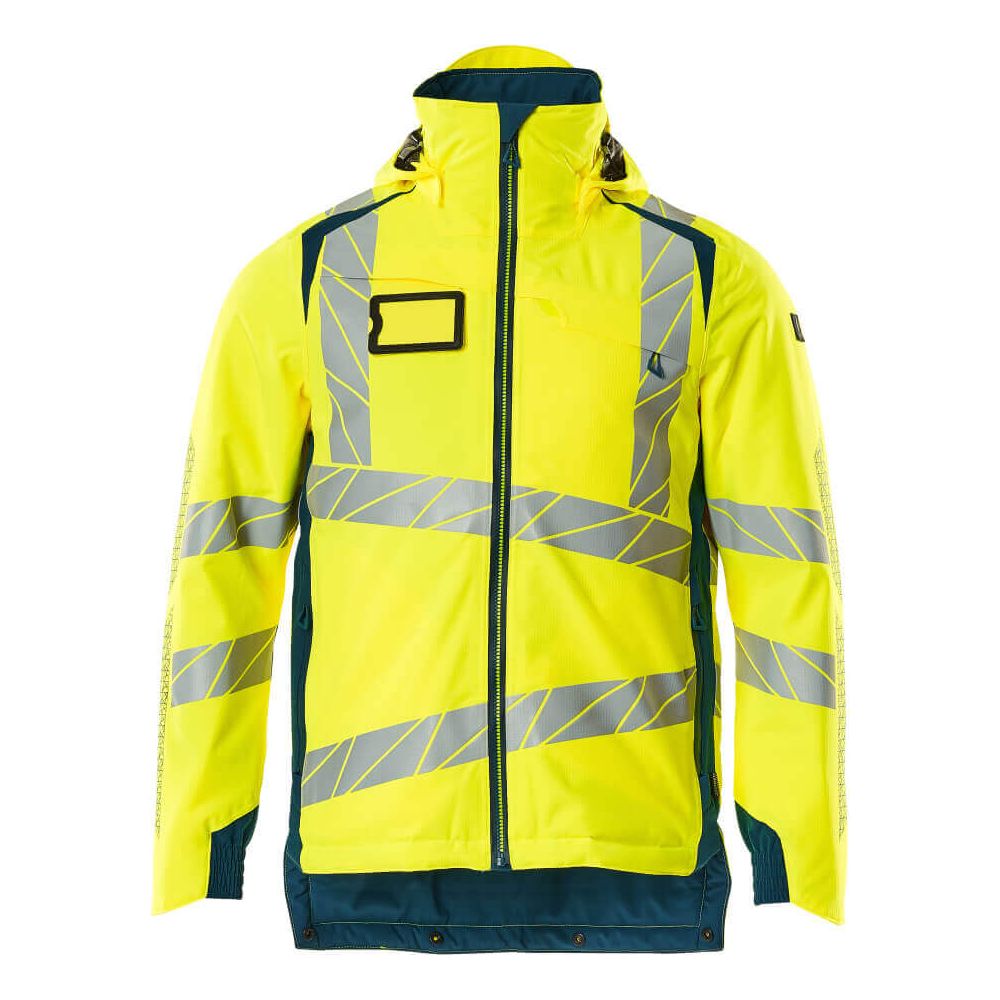 Mascot Hi-Vis Waterproof Winter Jacket 19035-449 Front #colour_hi-vis-yellow-dark-petroleum