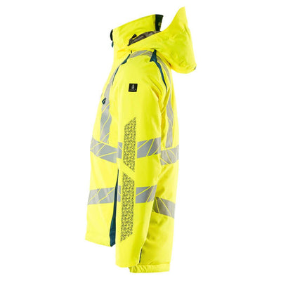 Mascot Hi-Vis Waterproof Winter Jacket 19035-449 Right #colour_hi-vis-yellow-dark-petroleum