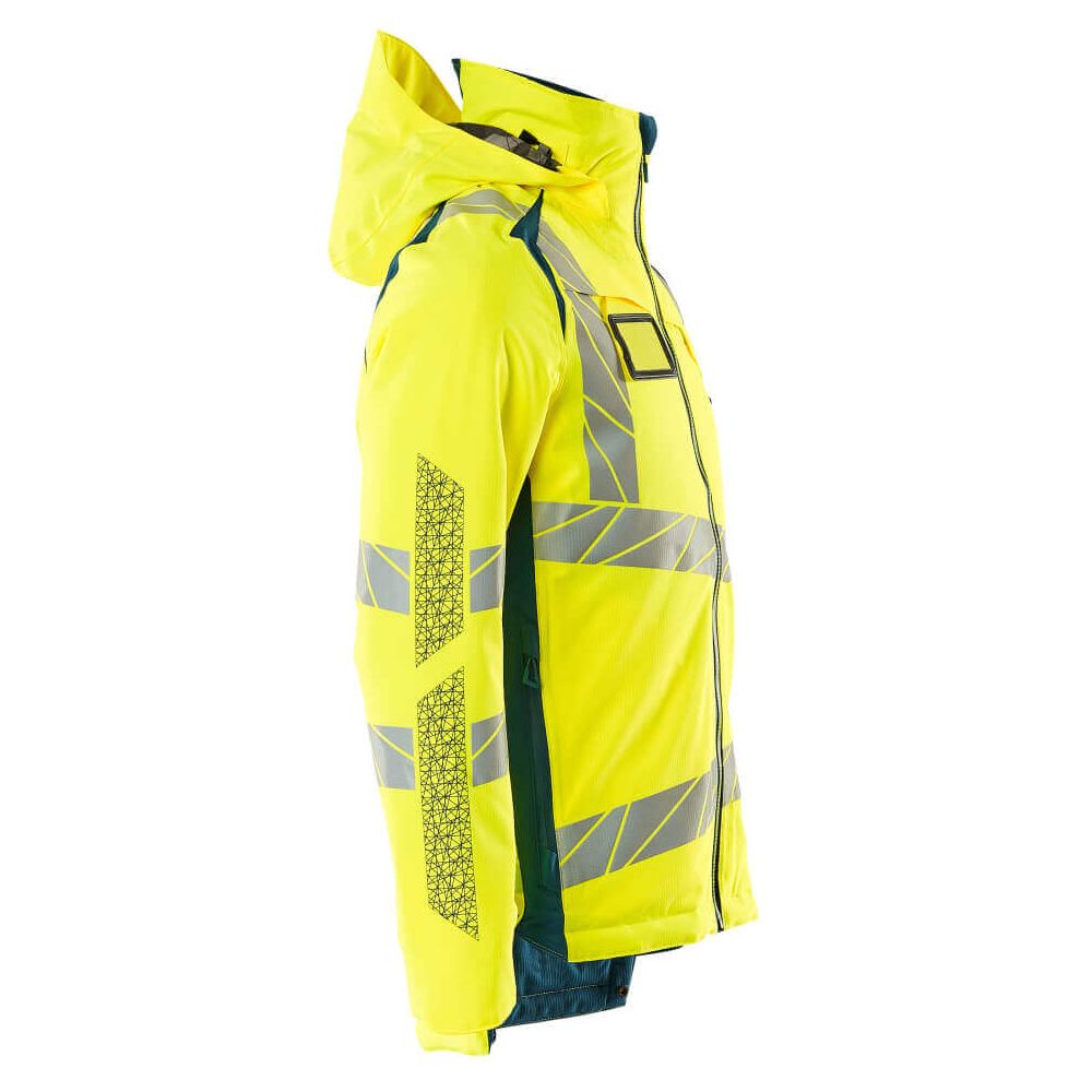 Mascot Hi-Vis Waterproof Winter Jacket 19035-449 Left #colour_hi-vis-yellow-dark-petroleum