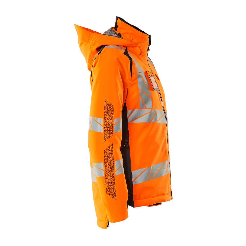 Mascot Hi-Vis Waterproof Winter Jacket 19045-449 Left #colour_hi-vis-orange-dark-navy-blue