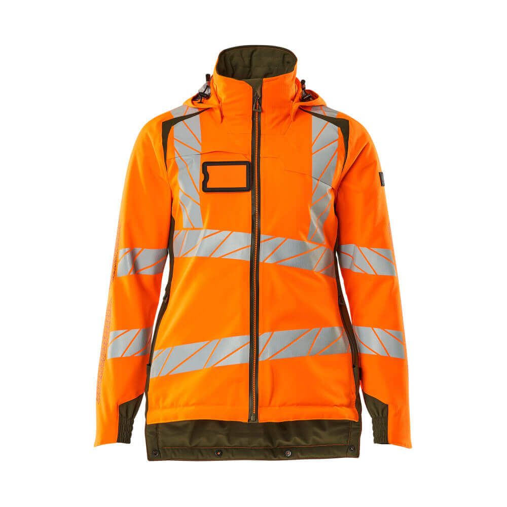 Mascot Hi-Vis Waterproof Winter Jacket 19045-449 Front #colour_hi-vis-orange-moss-green