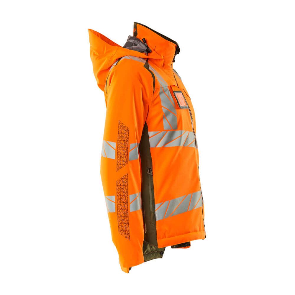 Mascot Hi-Vis Waterproof Winter Jacket 19045-449 Left #colour_hi-vis-orange-moss-green