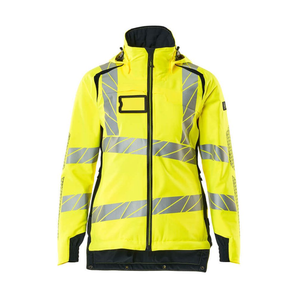 Mascot Hi-Vis Waterproof Winter Jacket 19045-449 Front #colour_hi-vis-yellow-dark-navy-blue