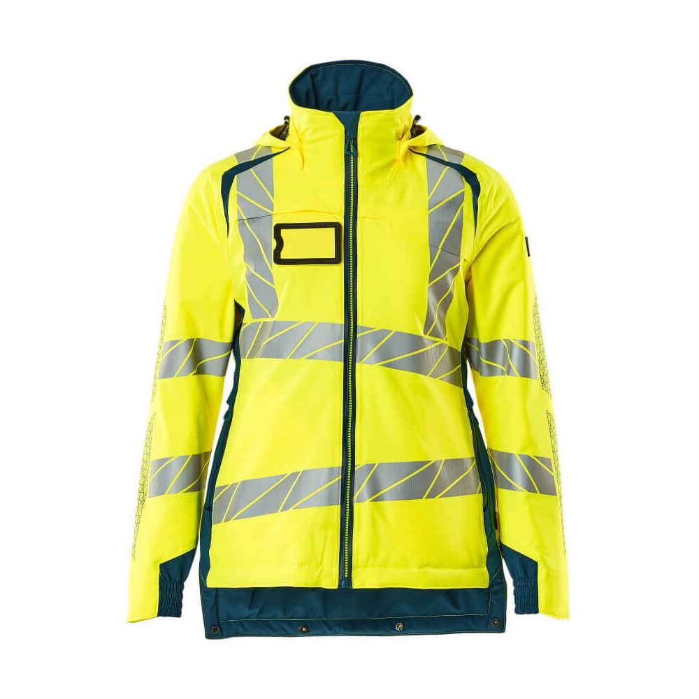 Mascot Hi-Vis Waterproof Winter Jacket 19045-449 Front #colour_hi-vis-yellow-dark-petroleum