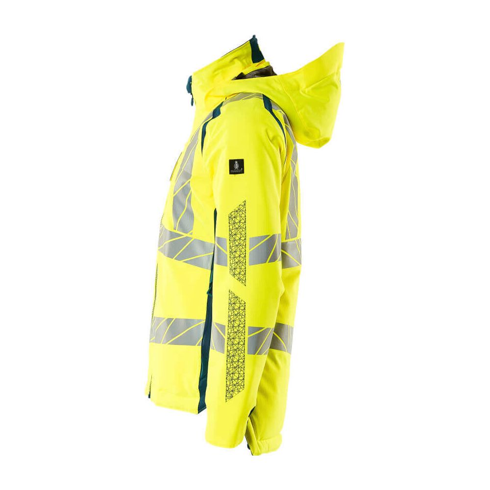 Mascot Hi-Vis Waterproof Winter Jacket 19045-449 Right #colour_hi-vis-yellow-dark-petroleum