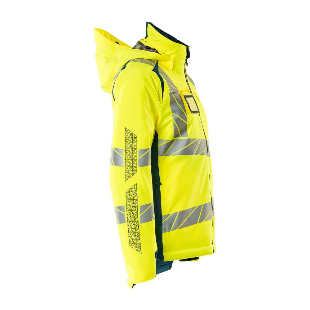 Mascot Hi-Vis Waterproof Winter Jacket 19045-449 Left #colour_hi-vis-yellow-dark-petroleum