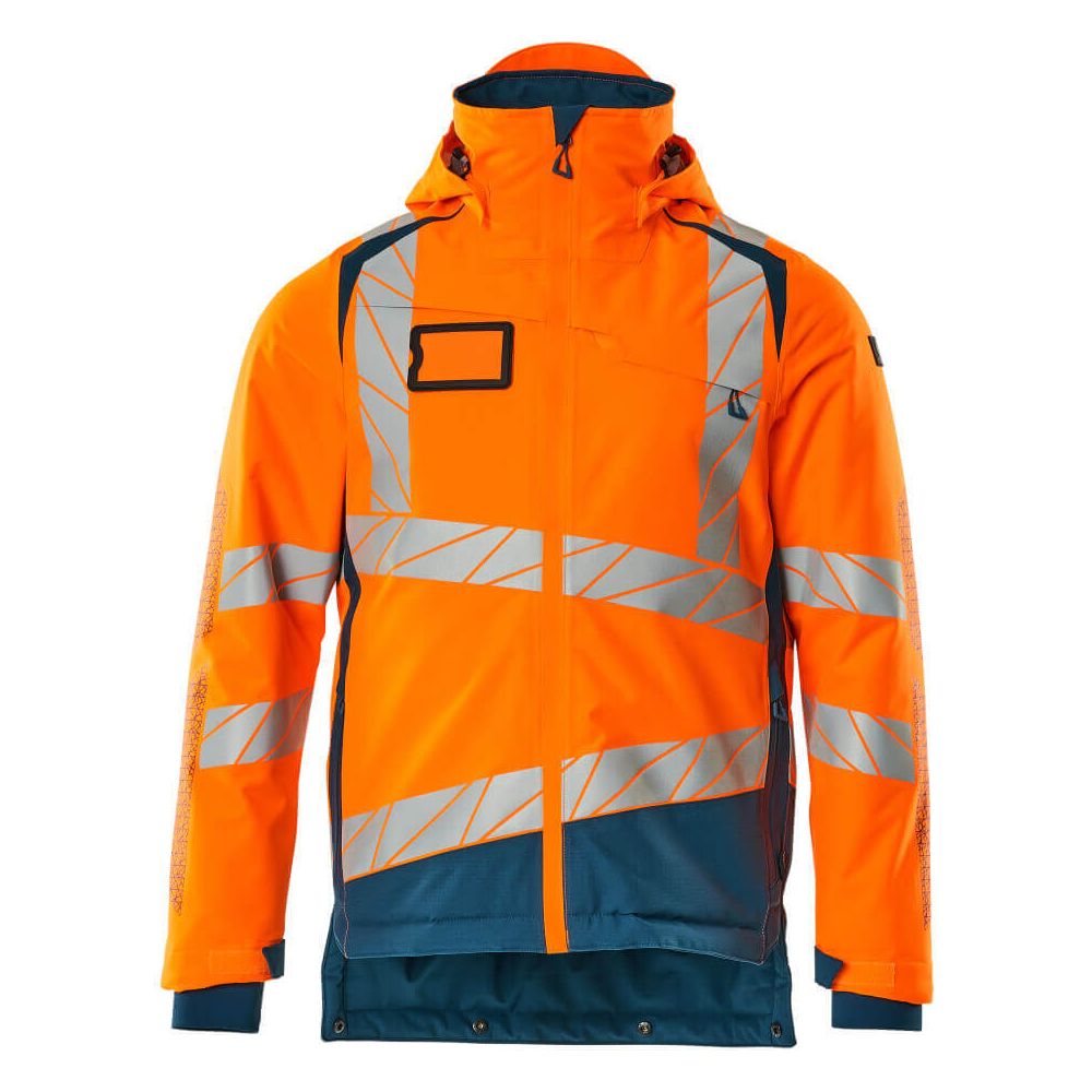 Mascot Hi-Vis Waterproof Winter Jacket 19335-231 Front #colour_hi-vis-orange-dark-petroleum
