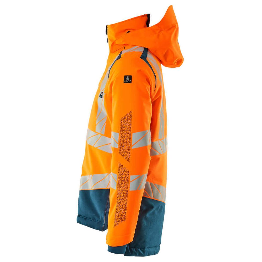 Mascot Hi-Vis Waterproof Winter Jacket 19335-231 Right #colour_hi-vis-orange-dark-petroleum