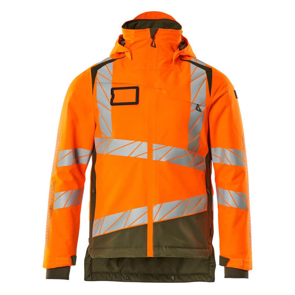 Mascot Hi-Vis Waterproof Winter Jacket 19335-231 Front #colour_hi-vis-orange-moss-green