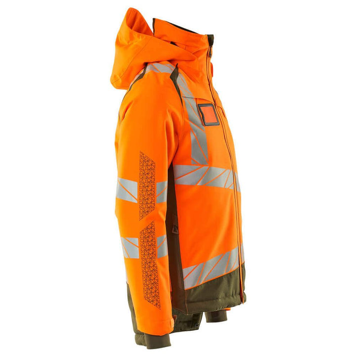 Mascot Hi-Vis Waterproof Winter Jacket 19335-231 Left #colour_hi-vis-orange-moss-green