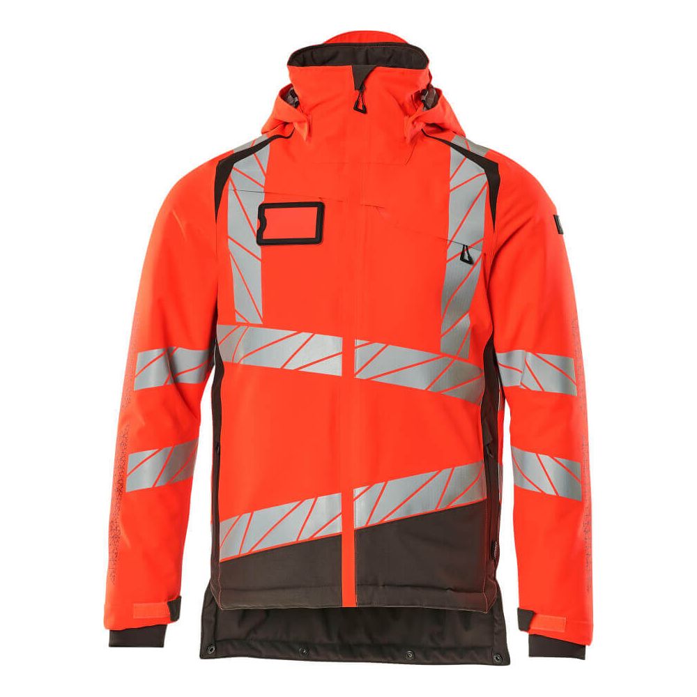 Mascot Hi-Vis Waterproof Winter Jacket 19335-231 Front #colour_hi-vis-red-dark-anthracite-grey