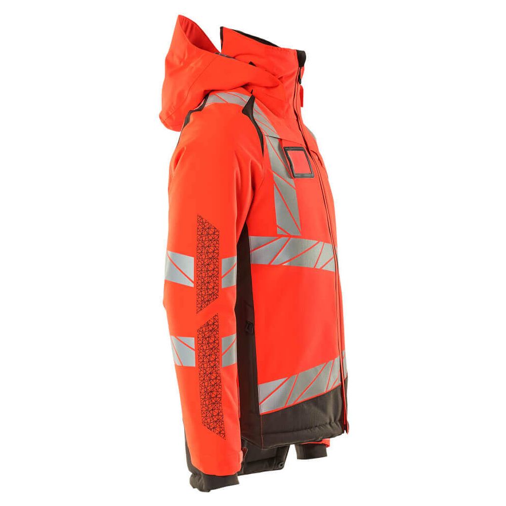 Mascot Hi-Vis Waterproof Winter Jacket 19335-231 Left #colour_hi-vis-red-dark-anthracite-grey