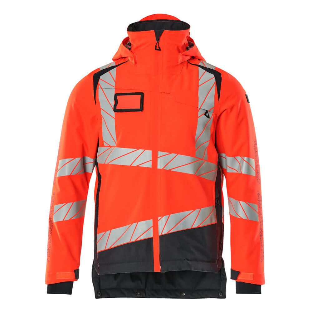 Mascot Hi-Vis Waterproof Winter Jacket 19335-231 Front #colour_hi-vis-red-dark-navy-blue