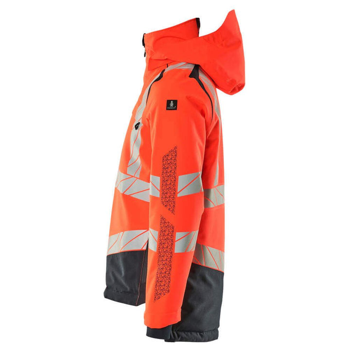 Mascot Hi-Vis Waterproof Winter Jacket 19335-231 Right #colour_hi-vis-red-dark-navy-blue