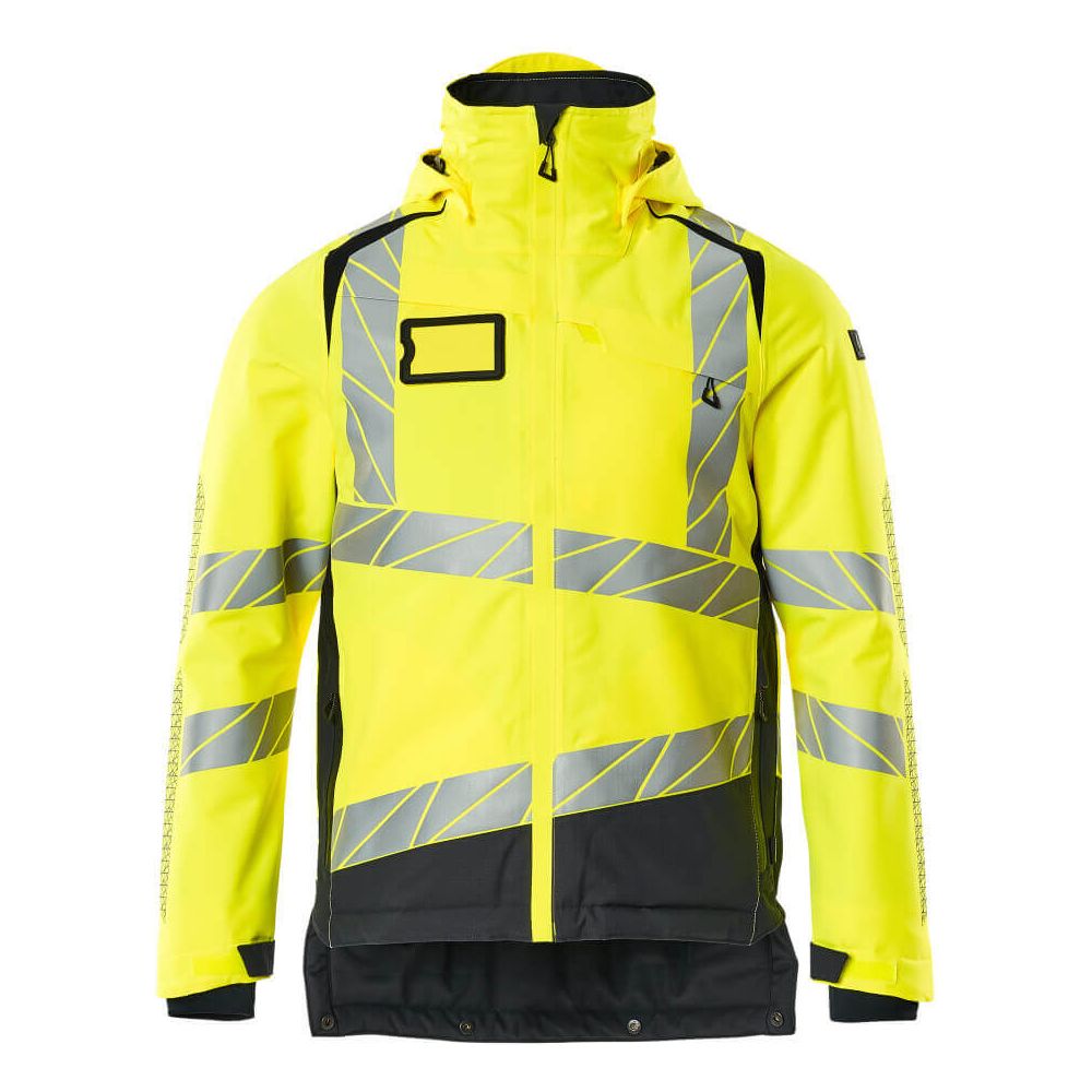 Mascot Hi-Vis Waterproof Winter Jacket 19335-231 Front #colour_hi-vis-yellow-dark-navy-blue