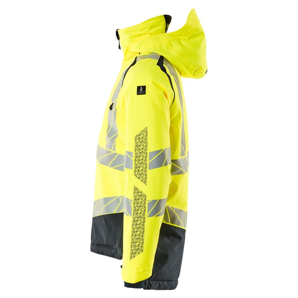 Mascot Hi-Vis Waterproof Winter Jacket 19335-231 Right #colour_hi-vis-yellow-dark-navy-blue