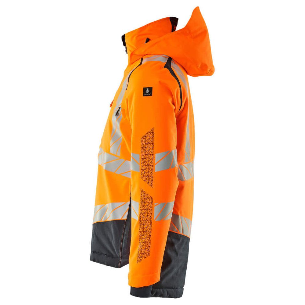 Mascot Hi-Vis Waterproof Winter Jacket 19335-231 Left #colour_hi-vis-orange-dark-navy-blue