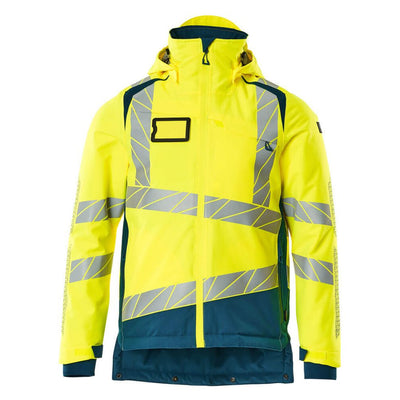 Mascot Hi-Vis Waterproof Winter Jacket 19335-231 Front #colour_hi-vis-yellow-dark-petroleum