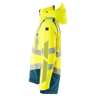 Mascot Hi-Vis Waterproof Winter Jacket 19335-231 Right #colour_hi-vis-yellow-dark-petroleum