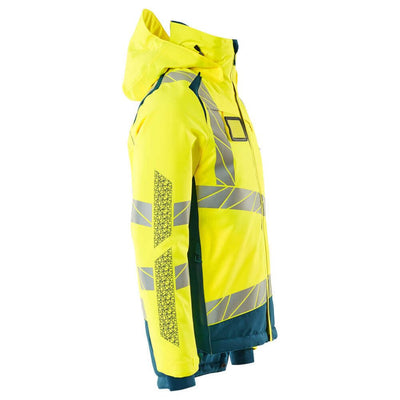 Mascot Hi-Vis Waterproof Winter Jacket 19335-231 Left #colour_hi-vis-yellow-dark-petroleum