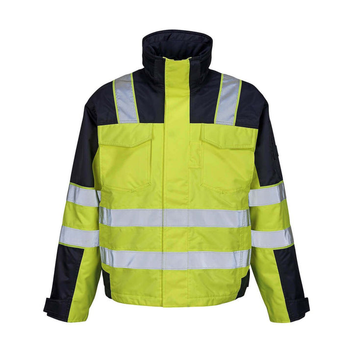 Mascot Hi-Vis Winter Jacket 05023-880 Front #colour_hi-vis-yellow-navy-blue