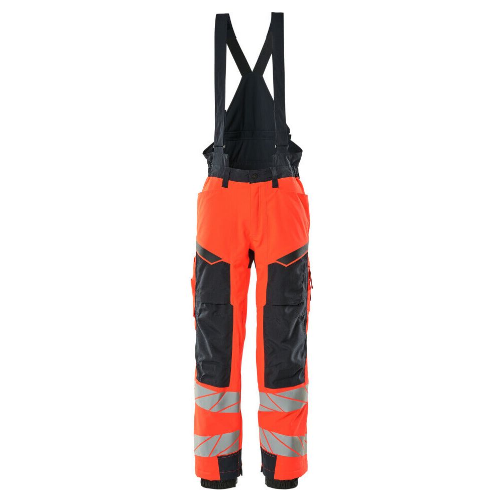 Mascot Hi-Vis Winter Trousers Waterproof 19090-449 Front #colour_hi-vis-red-dark-navy-blue