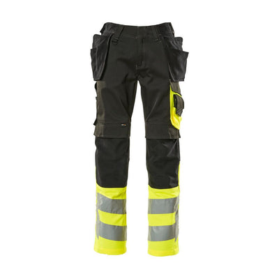 Mascot Hi-Vis Work Trousers Holster-Pockets 17531-860 Front #colour_black-hi-vis-yellow