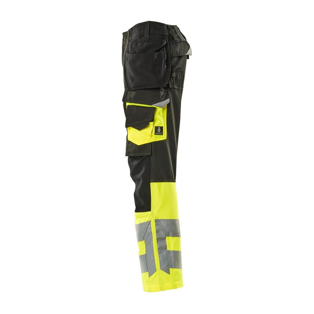 Mascot Hi-Vis Work Trousers Holster-Pockets 17531-860 Right #colour_black-hi-vis-yellow