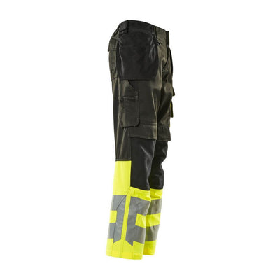Mascot Hi-Vis Work Trousers Holster-Pockets 17531-860 Left #colour_black-hi-vis-yellow